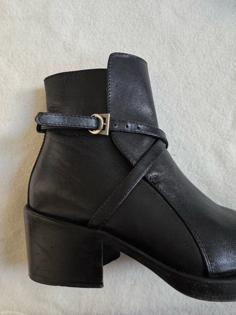 VINTAGE 90s Barneys New York Square Toe Leather Boots EU 37 - Picture 7 of 13